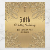 Golden 50th Bruiloft Jubileum Crucifix Wijn Etiket (Enkel label)