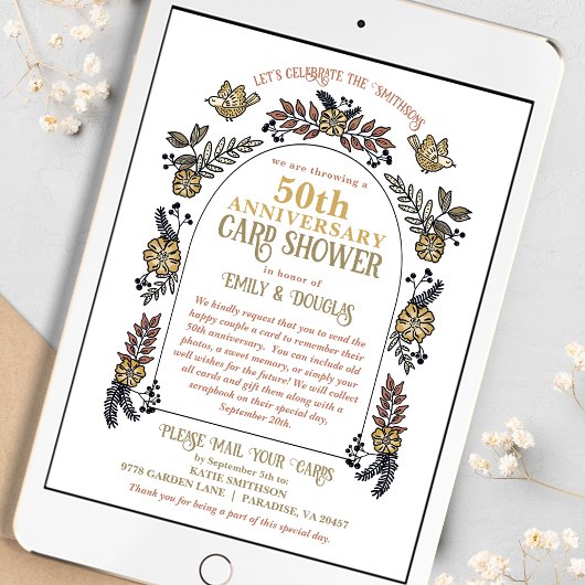 Golden 50th Bruiloft Jubileum Kaart Douche