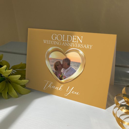 Golden 50th Jubileum Voeg je eigen foto hart toe Bedankkaart