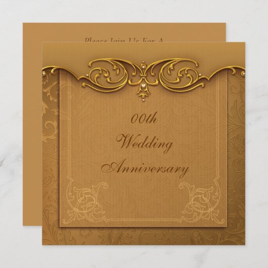 Golden 50th Mariage Anniversary Party Invitation (Devant / Derrière)