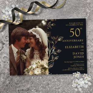 Golden 50th Mariage Anniversary Photo Invitation