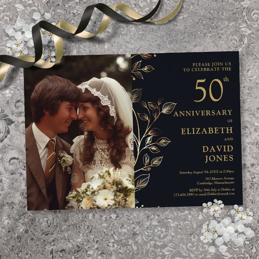 Golden 50th Mariage Anniversary Photo Invitation