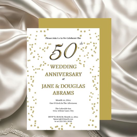 Golden 50th Wedding Anniversary Party Invitation Kaart