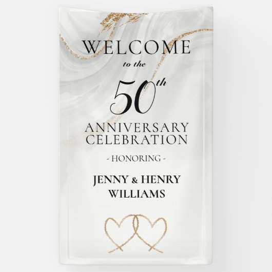 Golden 50th Wedding Jubileum Celebration Spandoek (Verticaal)