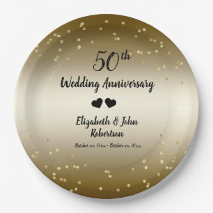 Golden 50th Wedding Jubileum Confetti Papieren Bordje