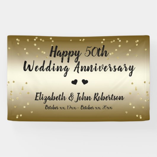 Golden 50th Wedding Jubileum Confetti Spandoek (Horizontaal)