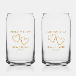 Golden 50th Wedding Jubileum Hart Gepersonaliseerd Blikvorm Glas