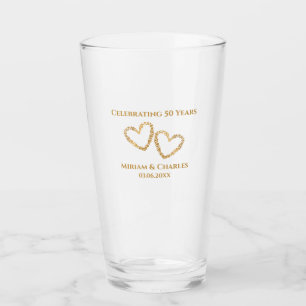 Golden 50th Wedding Jubileum Hart Gepersonaliseerd Glas