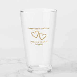 Golden 50th Wedding Jubileum Hart Gepersonaliseerd Glas