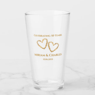 Golden 50th Wedding Jubileum Hart Gepersonaliseerd Glas