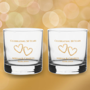 Golden 50th Wedding Jubileum Hart Gepersonaliseerd Whisky Glas
