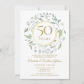 Golden 50th Wedding Jubileum Laurel Greenery Kaart (Voorkant)