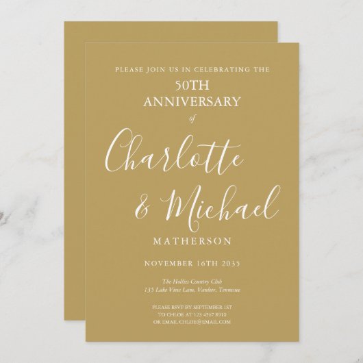Golden 50th Wedding Jubileum Modern Script Kaart (Voorkant / Achterkant)