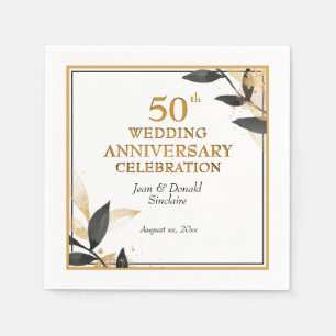 Golden 50th Wedding Jubileum, zwart en goud Servet