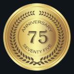 Golden 75th Anniversary with laurel wreath Sticker<br><div class="desc">Effet doré rétro 75ème (Mariage ou compagnie) Anniversaire avec chevalet de couronne de laurier</div>