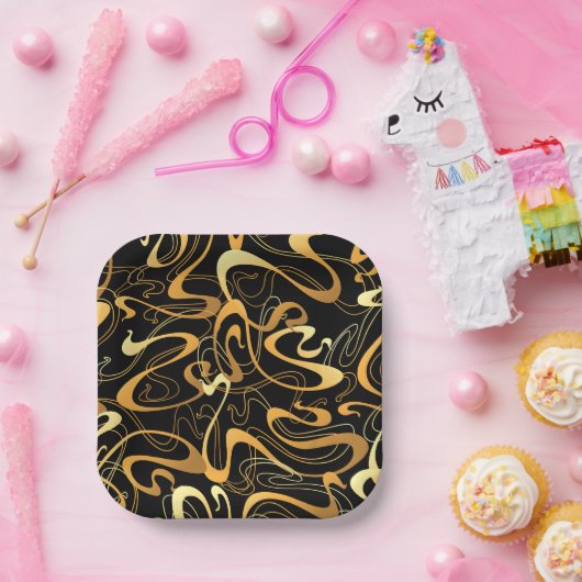 Golden Abstract Swirl Pattern Papieren Bordje (Feest)