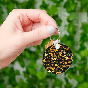 Golden Abstract Swirl Pattern Sleutelhanger