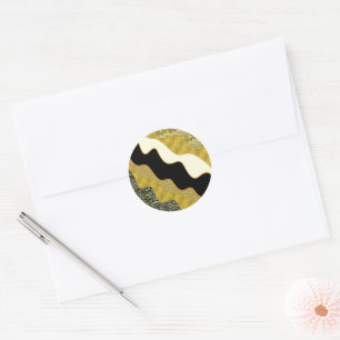 Golden Abstract Wave Modern Gold Glam Trendy Ronde Sticker