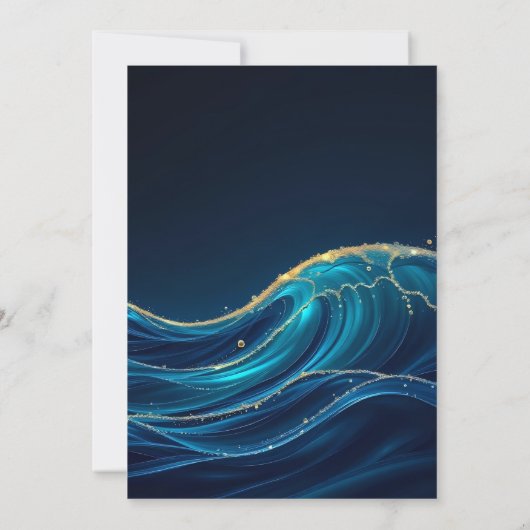 Golden Accented Abstract Ocean Waves bruiloft Kaart (Achterkant)