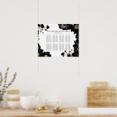 Golden Accented Black Floral Seating Chart Poster (Keuken)