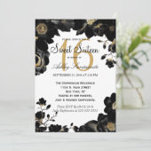 Golden Accented Black Floral Sweet 16 Invitations (Debout devant)