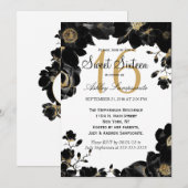 Golden Accented Black Floral Sweet 16 Invitations (Devant / Derrière)
