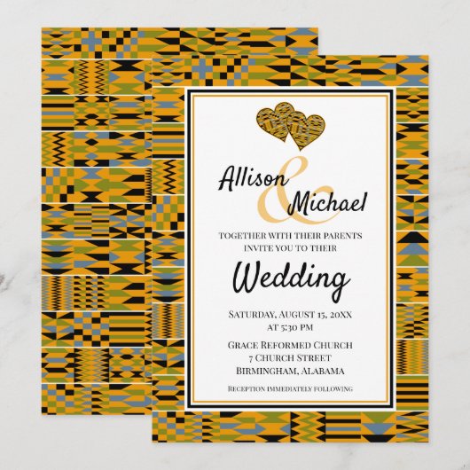 Golden African Kente K46 Faire-part de mariage (Devant / Derrière)