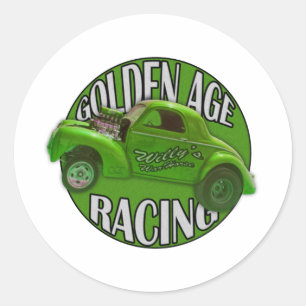 Golden Age Willys Gasser Drag Racing Limoen Ronde Sticker