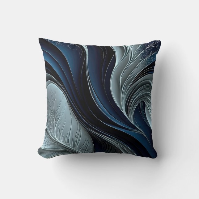 Golden Air – Indigo Flowing Abstract Throw Pillow Kussen (Voorkant)