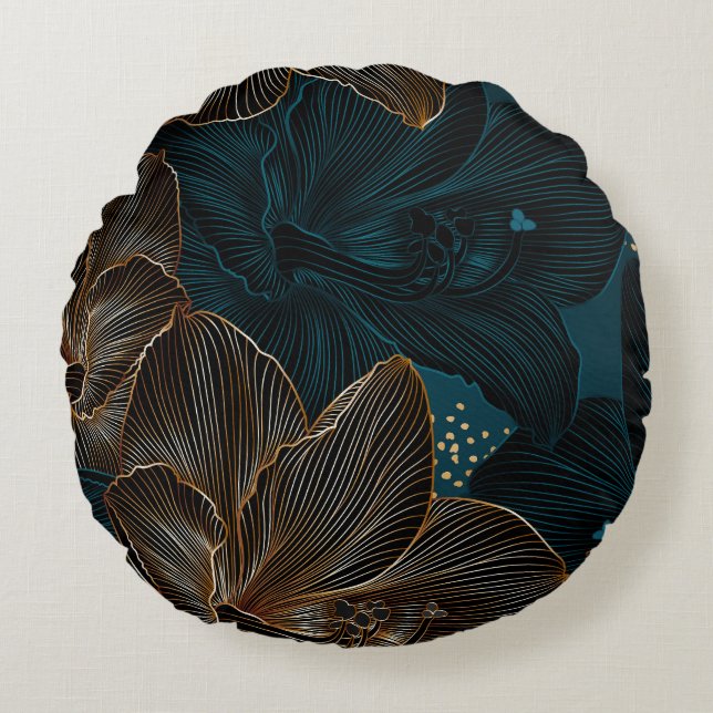 Golden Amaryllis:  bloemenluxe. Rond Kussen (Voorkant)