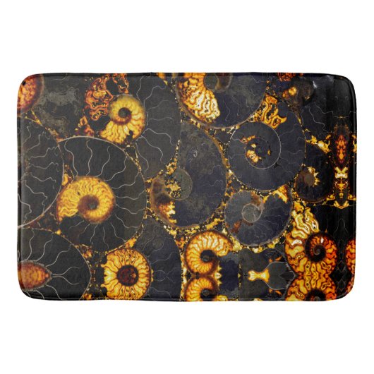 Golden Amber black Nautilus shell patroon, fossiel Badmat (Voorkant)