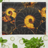 Golden Amber black Nautilus shell patroon, fossiel Theedoek (Gevouwen)