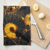 Golden Amber black Nautilus shell patroon, fossiel Theedoek (Quarter Fold)