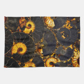 Golden Amber black Nautilus shell patroon, fossiel Theedoek (Horizontaal)