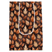 Golden Amber Brown Autumn Leaf Pattern Medium Cadeauzakje (Achterkant)