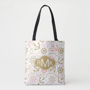 Golden Anchor Pattern Monogram Draagtas