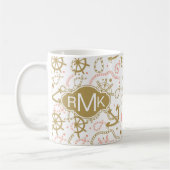 Golden Anchor Pattern | Monogram Koffiemok (Links)