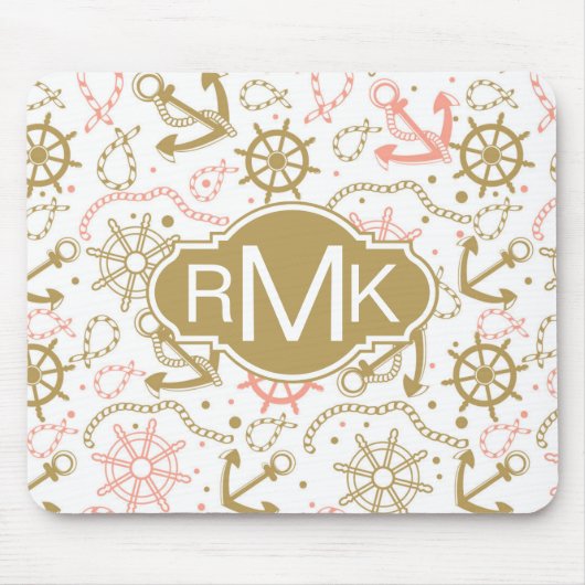 Golden Anchor Pattern | Monogram Muismat (Voorkant)