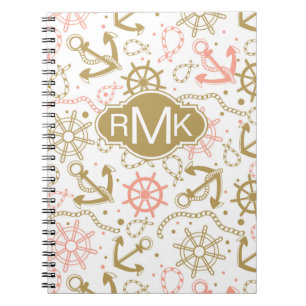 Golden Anchor Pattern   Monogram Notitieboek