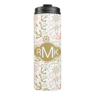 Golden Anchor Pattern Monogram Thermosbeker