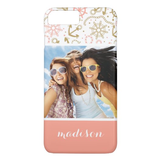Golden Anchor Pattern | Uw foto en naam Case-Mate iPhone Case (Achterkant)
