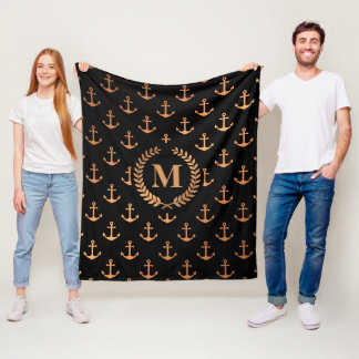 Golden Anchors Fleece Deken