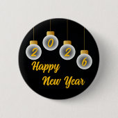 Golden and Black 2026 New Year Pin Button (Voorkant)