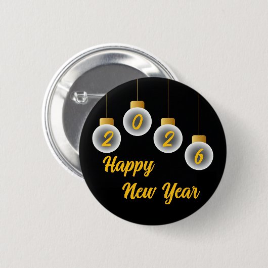 Golden and Black 2026 New Year Pin Button (Voorkant /achterkant)