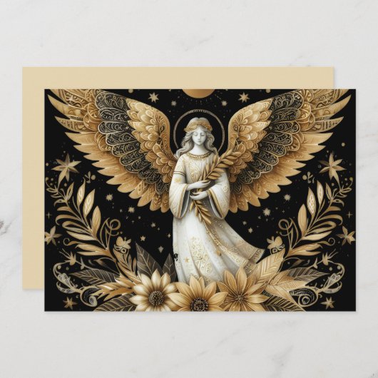 Golden Angel Flat Holiday Card Feestdagenkaart (Voorkant / Achterkant)