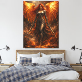 Golden Angel of Fire | Epic Fantasy Wall Art Canvas Afdruk