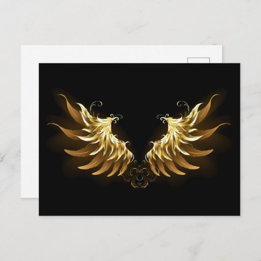 Golden Angel Wings op zwarte achtergrond Aankondigingskaart (Voorkant / Achterkant)
