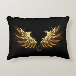 Golden Angel Wings op zwarte achtergrond Accent Kussen