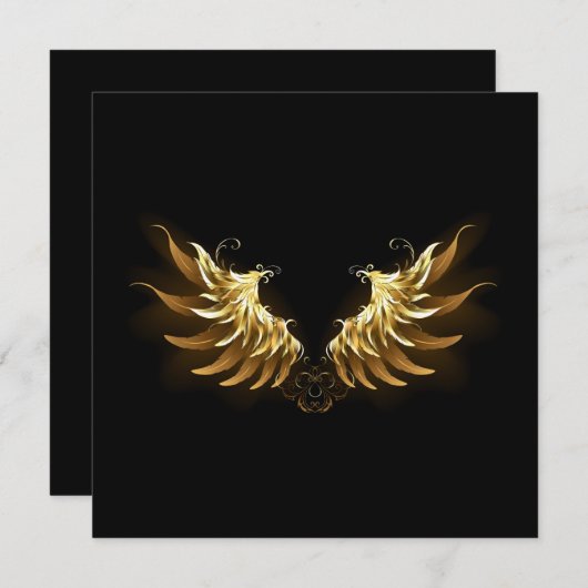 Golden Angel Wings op zwarte achtergrond Bedankkaart (Voorkant / Achterkant)