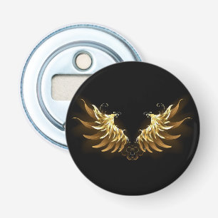 Golden Angel Wings op zwarte achtergrond Button Flesopener